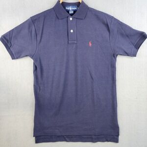 Ralph Lauren Men Polo Shirt Size L Navy Blue Red Pony Short Sleeve Cotton